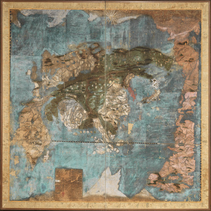 JAPANESE MANUSCRIPT MAP OF THE WORLD. Koyano, Yoshiharu. 1756-1812. Bankoku Ichiran Zu. Visualized Map of the World. Japan, Kurashiki, Bittchu Province c. 1800. image 1