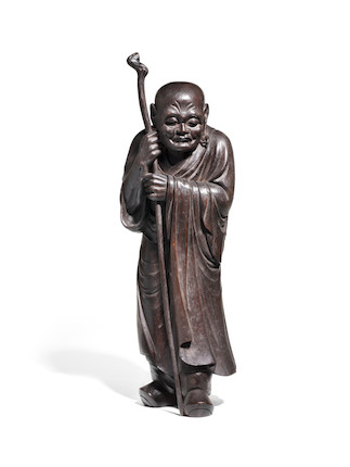 Bonhams : Kano Tessai (1845-1925) A carved wood statue of a Rakan ...