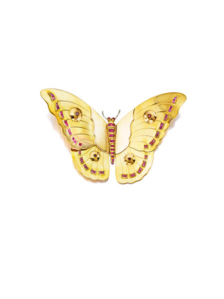 An 18k gold and ruby butterfly brooch,  Van Cleef & Arpels, French, image 2