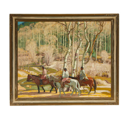Ernest Martin Hennings (1886-1956) Hunters in the Canyon 30 x 36in framed 35 1/2 x 41 1/2in image 2