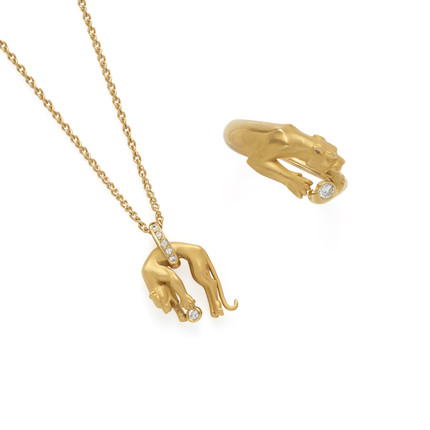 Bonhams : CARRERA Y CARRERA 18K GOLD AND DIAMOND LEOPARD PENDANT AND RING