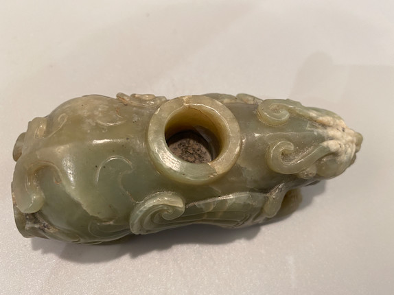 Bonhams : A celadon jade figure of a mythical beast Ming style, Qing ...