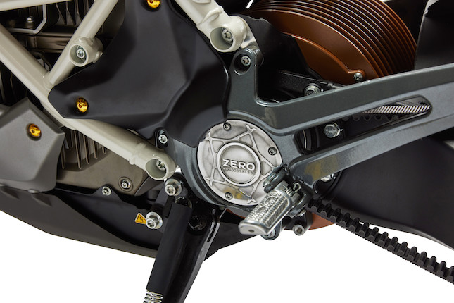 Tinker Hatfield X SEE SEE Custom Electric SR/F Zero Motorcycle2020VIN No. 538ZFAZ71LCK1303accompanied by the original artwork for the seat by Drat Diestler, charging cable and stand image 10