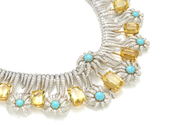 SCHLUMBERGER FOR TIFFANY & CO. A PLATINUM, 18K GOLD, YELLOW BERYL, TURQUOISE AND DIAMOND 'HEDGES AND ROWS' NECKLACE image 7