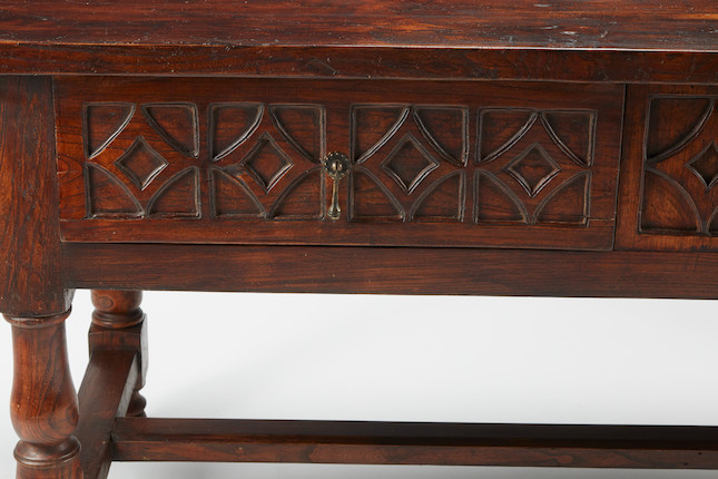 Bonhams : A CHARLES II STYLE OAK TWO-DRAWER TABLE