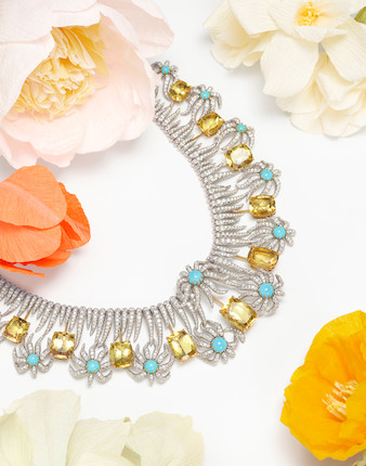 SCHLUMBERGER FOR TIFFANY & CO. A PLATINUM, 18K GOLD, YELLOW BERYL, TURQUOISE AND DIAMOND 'HEDGES AND ROWS' NECKLACE image 3