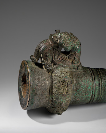 A RARE ARCHAIC BRONZE HANDLE FOR A BELL, YONG Eastern Zhou dynasty, 6th-5th century B.C. image 2