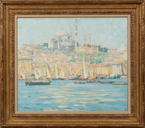 Bonhams Skinner : Jane Peterson (1876-1965) Harbor at Istanbul 24 x 28 ...