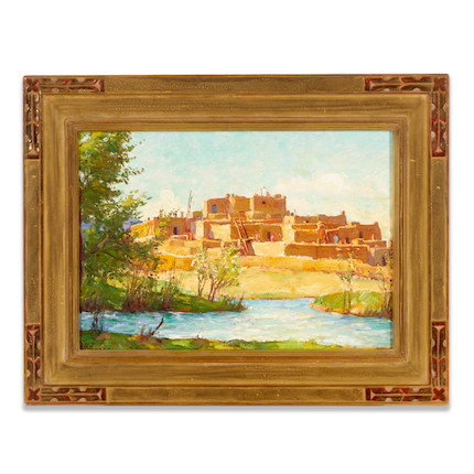 Joseph Henry Sharp (1859-1953) View of the Taos Pueblo 9 3/4 x 13 3/4 in. framed 14 x 18 in. image 3