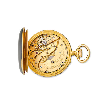 Bonhams : PATEK PHILIPPE. AN ENAMELED 18K GOLD OPEN FACE KEYLESS LEVER ...