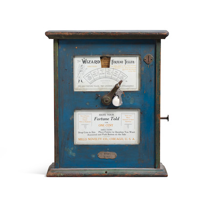 A MILLS NOVELTY WIZARD FORTUNE TELLER GAME circa 1906, with painted wood case and keysheight 16in (41cm); width 13 1/4in (34cm); depth 5 3/4in (14.5cm) image 2
