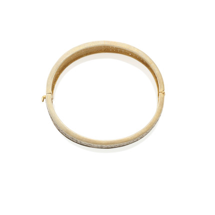A SILVER-TOPPED GOLD AND DIAMOND HINGED BRACELET image 2