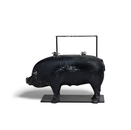 A PATINATED CAST ALUMINUM ANATOMICAL MODEL OF A PIG ON STAND height 12 1/4in (31cm); width 15in (38cm) image 1