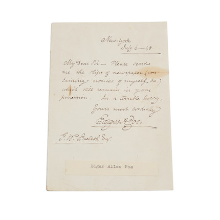 Poe, Edgar Allan (1809-1849), Autograph Letter Signed image 1