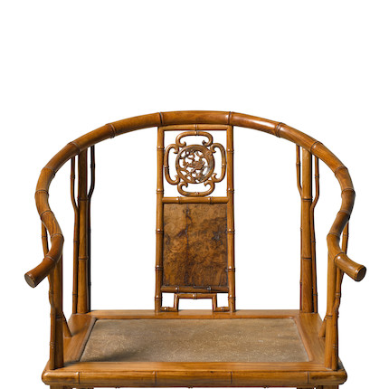 A RARE AND EXCEPTIONAL HUANGHUALI AND HUAMU BAMBOO-STYLE HORSESHOE BACK ARMCHAIR, QUANYI 17th/18th century image 7