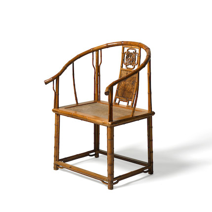 A RARE AND EXCEPTIONAL HUANGHUALI AND HUAMU BAMBOO-STYLE HORSESHOE BACK ARMCHAIR, QUANYI 17th/18th century image 6