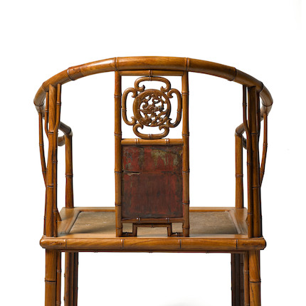 A RARE AND EXCEPTIONAL HUANGHUALI AND HUAMU BAMBOO-STYLE HORSESHOE BACK ARMCHAIR, QUANYI 17th/18th century image 8