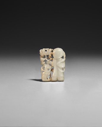 A WHITE JADE OPENWORK 'BOY' PENDANT Song dynasty image 1