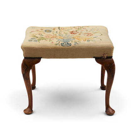 Queen Anne Carved Maple Upholstered Stool image 1