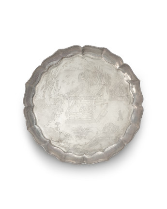 A RARE CHASED SILVER 'LITERARY GATHERING' PICTORIAL TRAY Southern Song dynasty, 13th century image 1