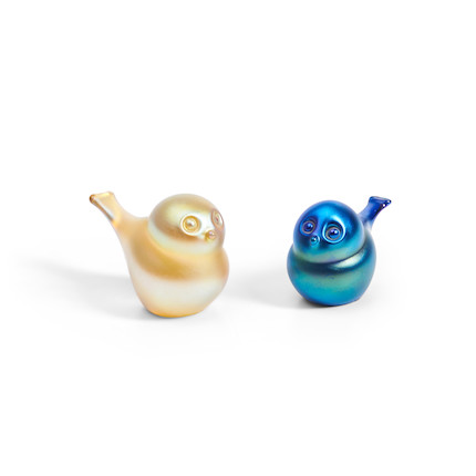 Two Orient and Flume Iridescent Glass Bird Paperweights image 1