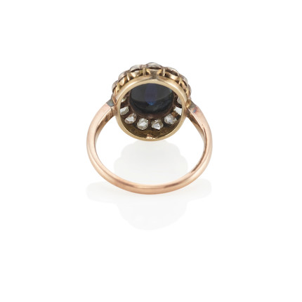 A GOLD, SILVER-TOPPED GOLD, SAPPHIRE AND DIAMOND RING image 2