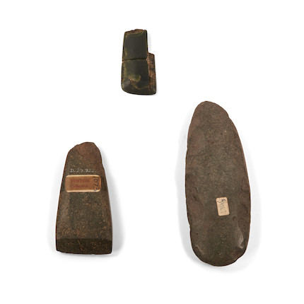 Three Pacific stone adze blades lg. 6 1/2, 4 1/2, and 2 3/4 in. image 1