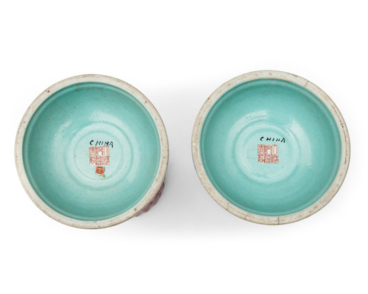 Pair of High Famille Rose Lotus Stands image 2