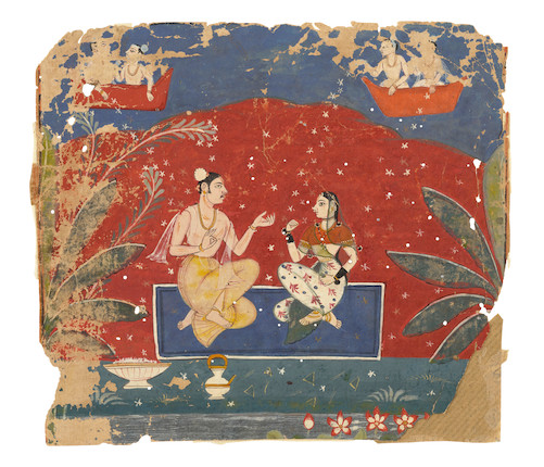 FOUR PARTIAL FOLIOS FROM A BHAGAVATA PURARA SERIES ATTRIBUTED TO SAHIBDIN, MEWAR, CIRCA 1645 image 2