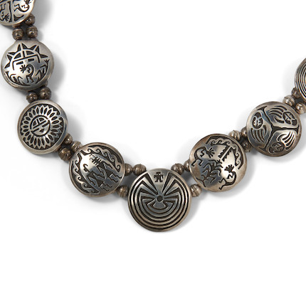 Bonhams Skinner : A Hopi silver medallion necklace necklace lg. 28, dia ...