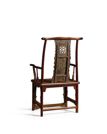 A RARE AND EXCEPTIONAL HUANGHUALI AND NANMU 'FU' CHARACTER YOKEBACK ARMCHAIR, GUANMAOYI Ming dynasty, 16th/17th century image 6