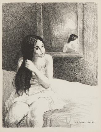 Raphael Soyer (American, 1899-1987) Two Framed Works of Women Portrait of a Woman and Woman Fixing Her Hair image 8