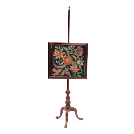 Regency Mahogany and Needlework Pole Fire Screen, England, early 19th century. image 1