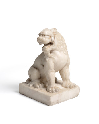 A WHITE MARBLE FIGURE OF SEATED LION Tang Dynasty, 7th-8th Century image 1