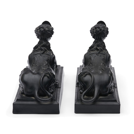 Pair of Wedgwood Black Basalt Grecian Sphinx, England, early 19th century, image 2