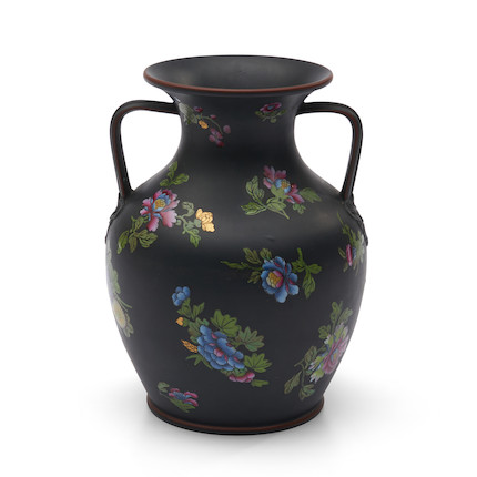 Wedgwood Enameled Black Basalt Vase, England, early 19th century, image 1