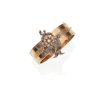 A GOLD, SILVER-TOPPED GOLD, CULTURED PEARL AND RUBY BRACELET image 3