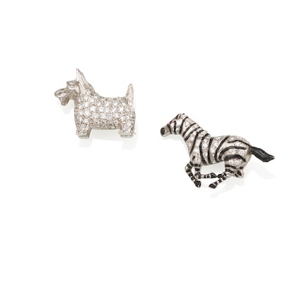 TWO WHITE GOLD, DIAMOND AND ENAMEL ANIMAL BROOCHES image 1