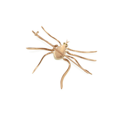 A ROSE GOLD, CULTURED PEARL AND GARNET SPIDER BROOCH image 2