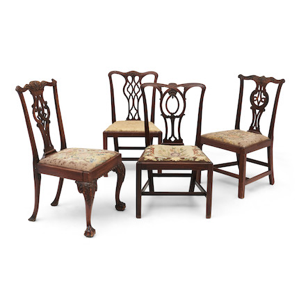 Assembled Set of Four Carved Mahogany Chippendale-style Side Chairs image 1