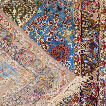 Two Isphahan Rugs with Silk Foundation Iran 3 ft. 5 in. x 5 ft. 3 in. and 3 ft. 8 in. x 5 ft. 7 in. image 3