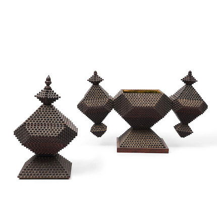 Outsider Art Carved Geometric Box image 1