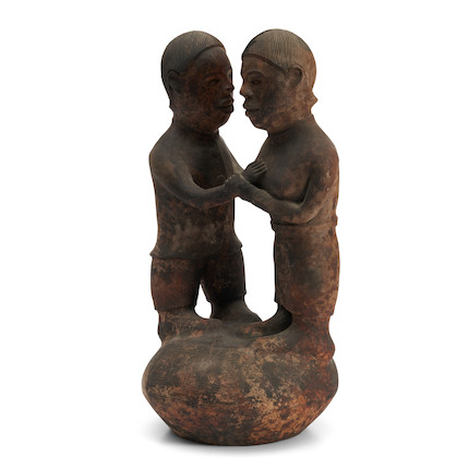 A Voania ceramic sculpture of a couple Voania de Muba ht. 20, wd. 10 in. image 4