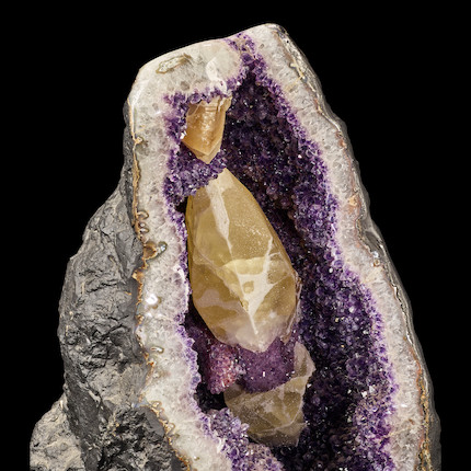 Bonhams : Tall Amethyst Quartz Geode with Pierced Holes and Calcite ...