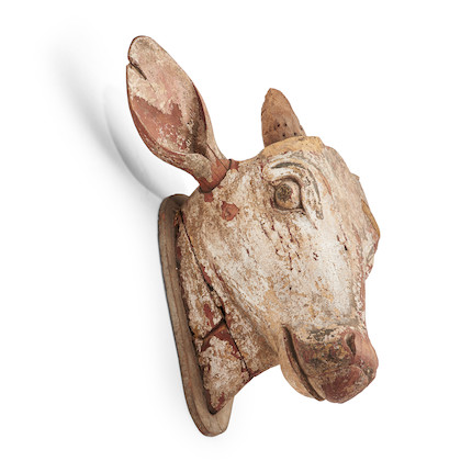 Large Carved and Painted Wooden Cow Head image 2
