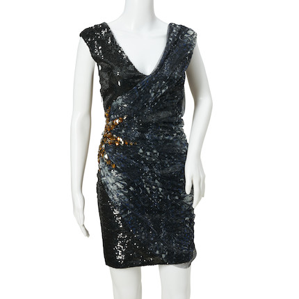 Bonhams Skinner : Roberto Cavalli Navy Snakeskin Patterned, Sequin, and ...