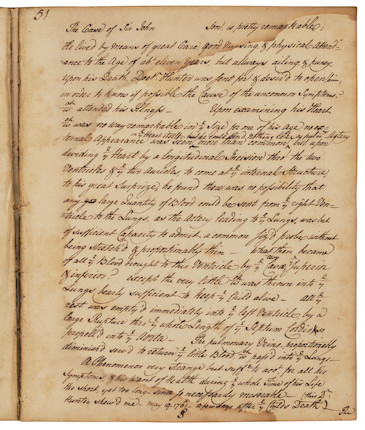 PREVIOUSLY UNKNOWN JOHN MORGAN MEDICAL MANUSCRIPT. MORGAN, JOHN. 1735-1789. Autograph Medical Manuscript Signed (John Morgan) being more than 50 lectures on the practice of medicine, including anatomy, physiology, pathology, and surgery, with references to primary authorities both modern and ancient, citing first hand primary case history from the most renowned doctors of the time, image 4