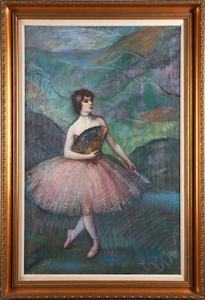 Louis Kronberg (American, 1872-1965) Ballerina with Fan 36 x 23 in. framed 42 1/2 x 29 1/4 x 3 in. image 2