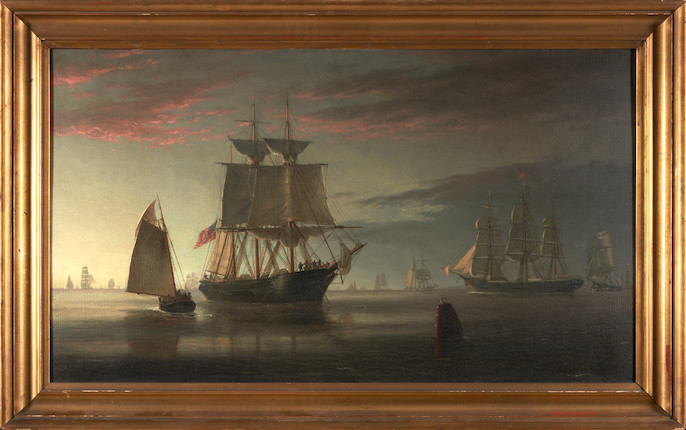 Johann Erik Christian Petersen (Danish/American, 1839-1874) Harbor Scene 19 x 33 in. image 1