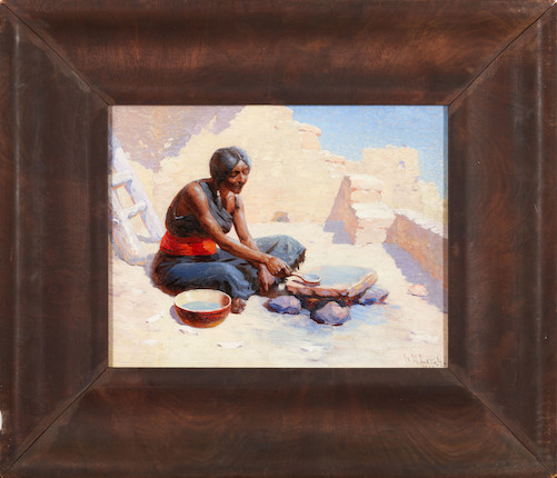 William Robinson Leigh (American, 1866-1955) Navajo Weaver Preparing Indigo Dye 12 x 15 in. framed 20 1/2 x 23 3/4 x 2 in. image 2